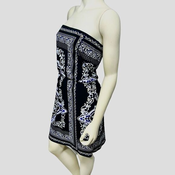 White House Black Market Dresses & Skirts - White House Black Market Strapless Black and White Mini Blouson Dress Patterned